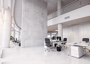 Interior de un edificio de oficinas moderno. Concepto de renderizado 3D