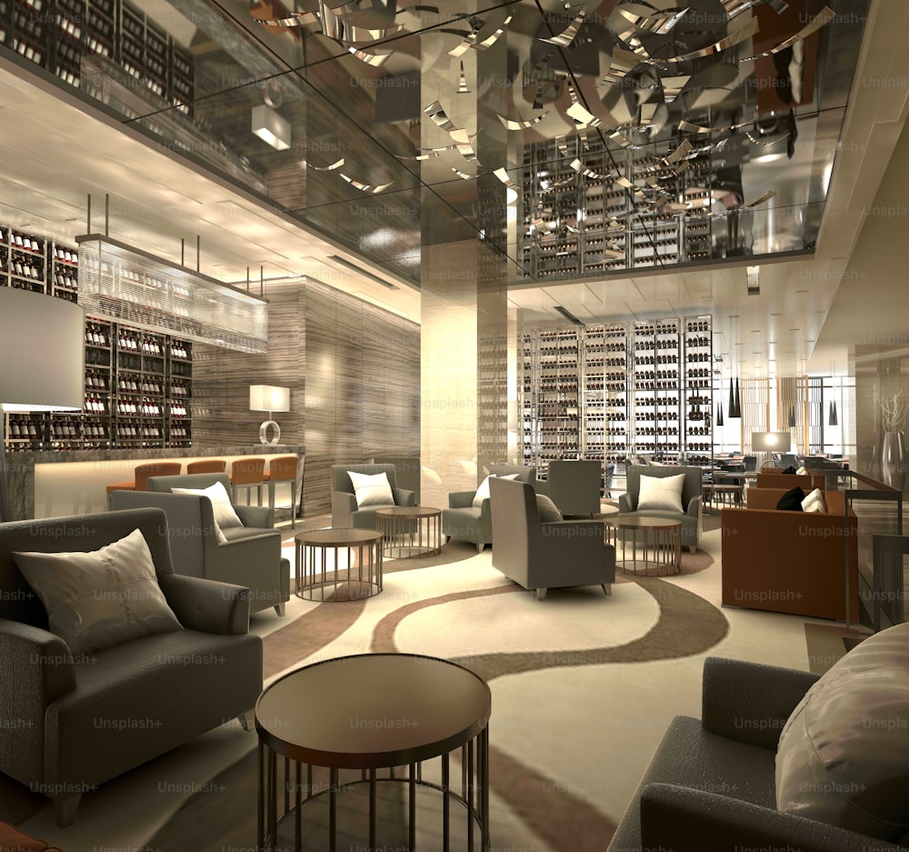 3d render of luxury hotel lobby bar hall