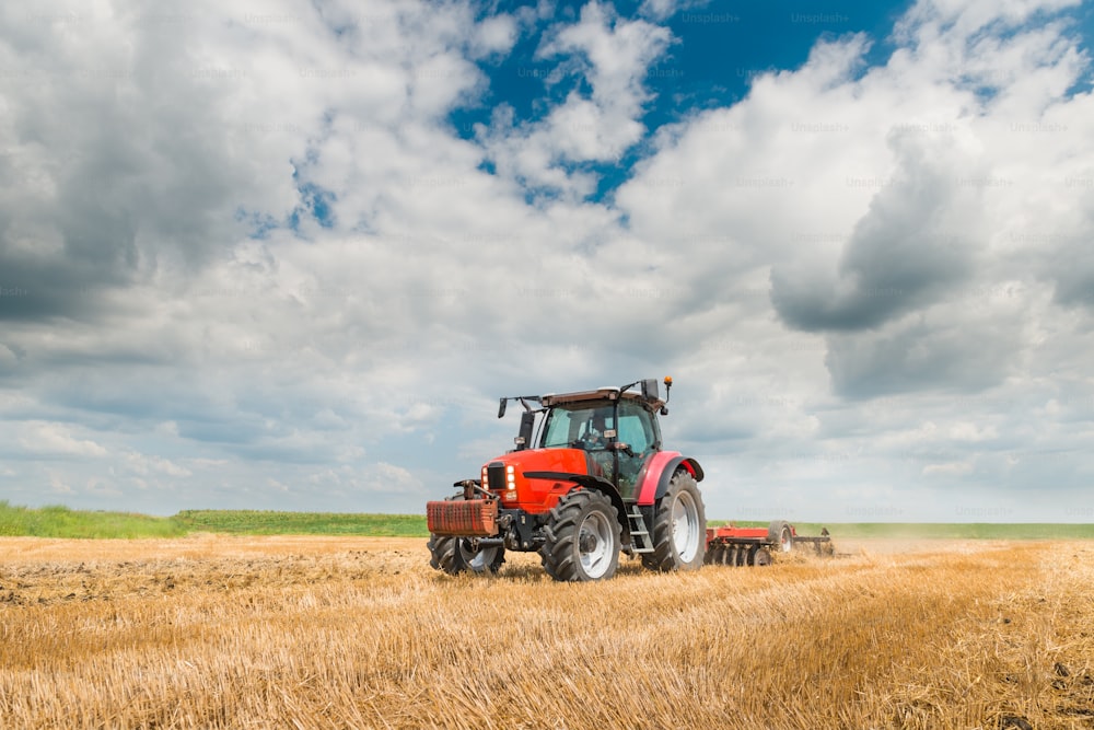 Tractor preparation the stubble field