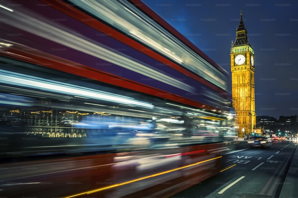 Bus on the Westminster bridge in London, UK.