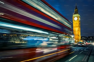 Bus on the Westminster bridge in London, UK.