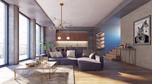 modern living interior design concept. 3d rendering idea.