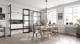 modern white  kitchen interior. 3d rendering design concept