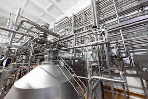 Tanks for mixing liquids. Food industry. Tank equipment. Pharmaceutical and chemical industry. Manufacture on plant. Modern Beer Factory. steel tanks for beer fermentation and maturation