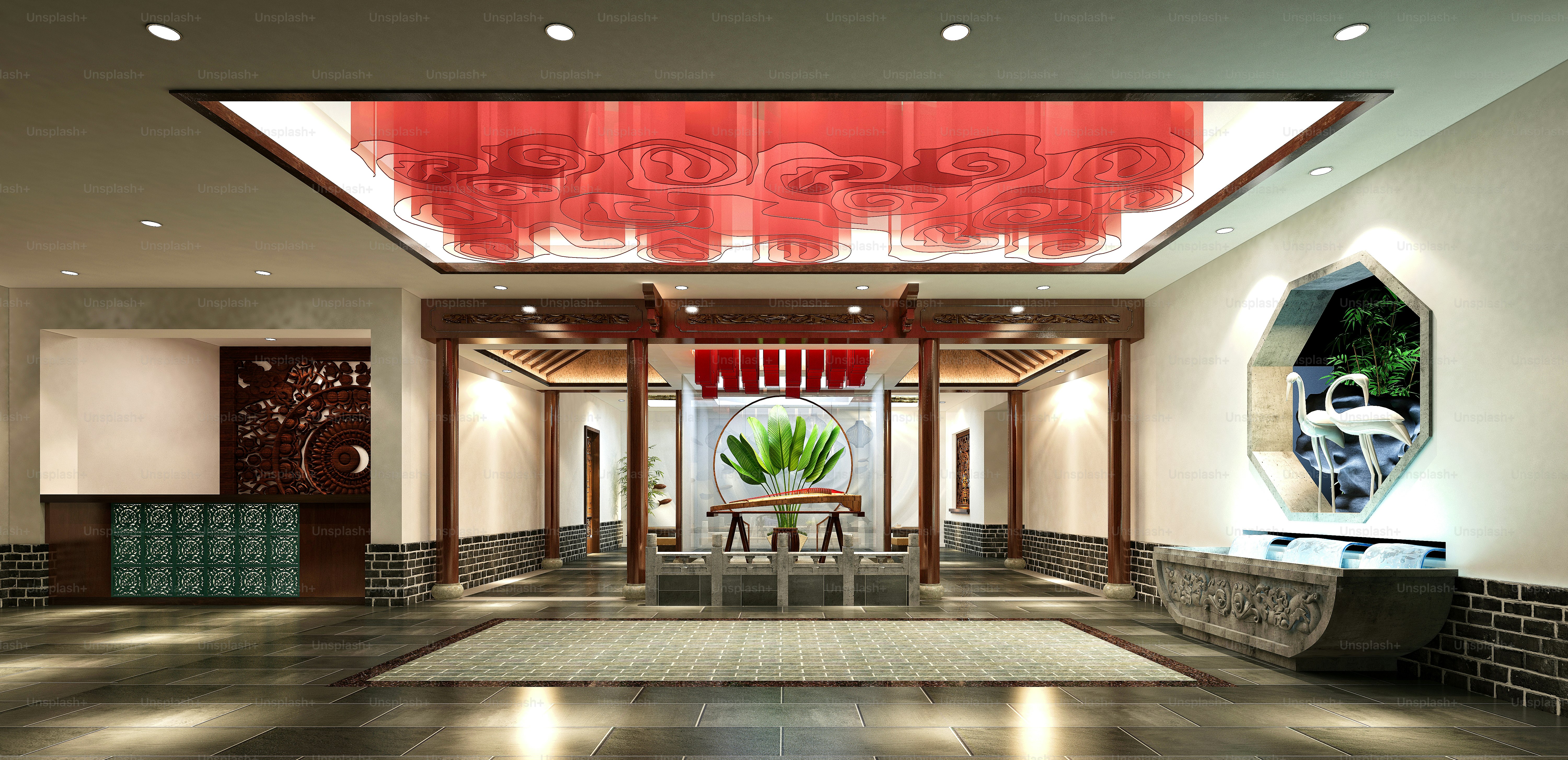3d render of luxury hotel reception hall