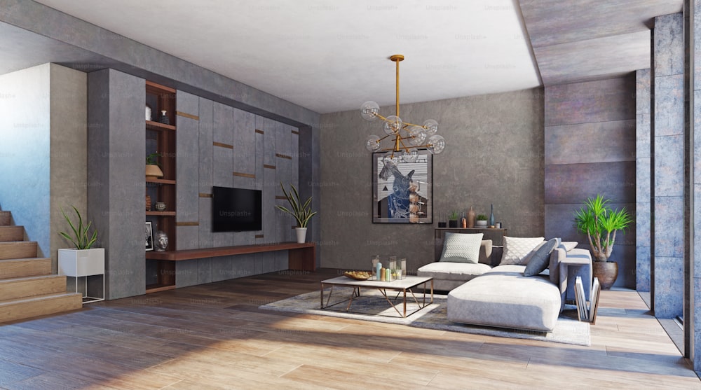 modern living room of an apartment interior. 3d rendering design concept