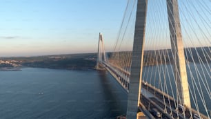 Yavuz Sultan Selim Brücke bei Sonnenuntergang, Luftaufnahme der Bosporus-Brücke von Istanbul.
