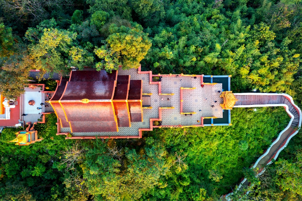 Aerial view of Wat Phra That Doi Phra Chan temple in Lampang, Thailand.