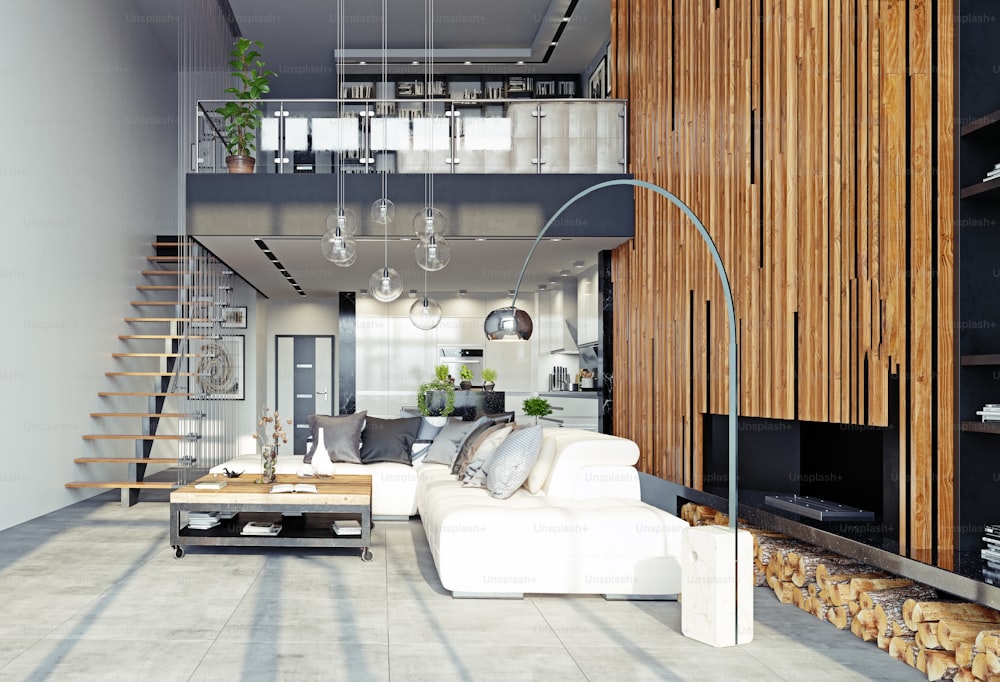 modern living interior design concept. 3d rendering idea.