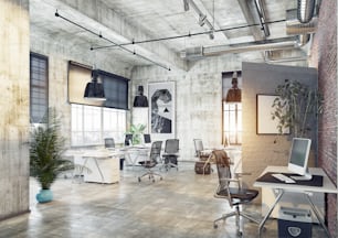 modern coworking loft office . 3d rendering concept