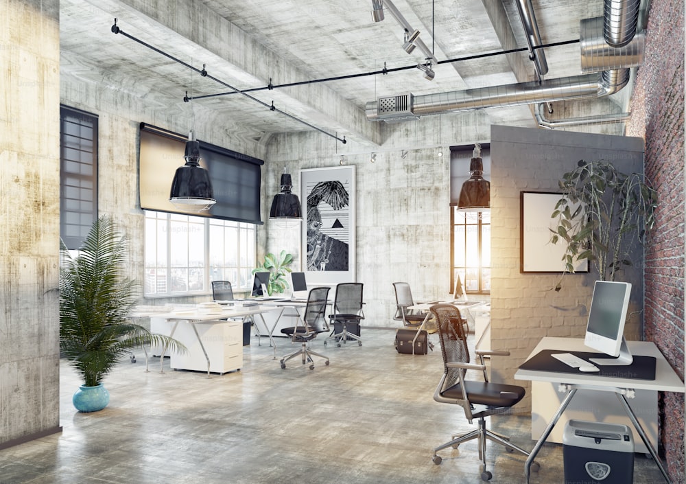 modern coworking loft office . 3d rendering concept