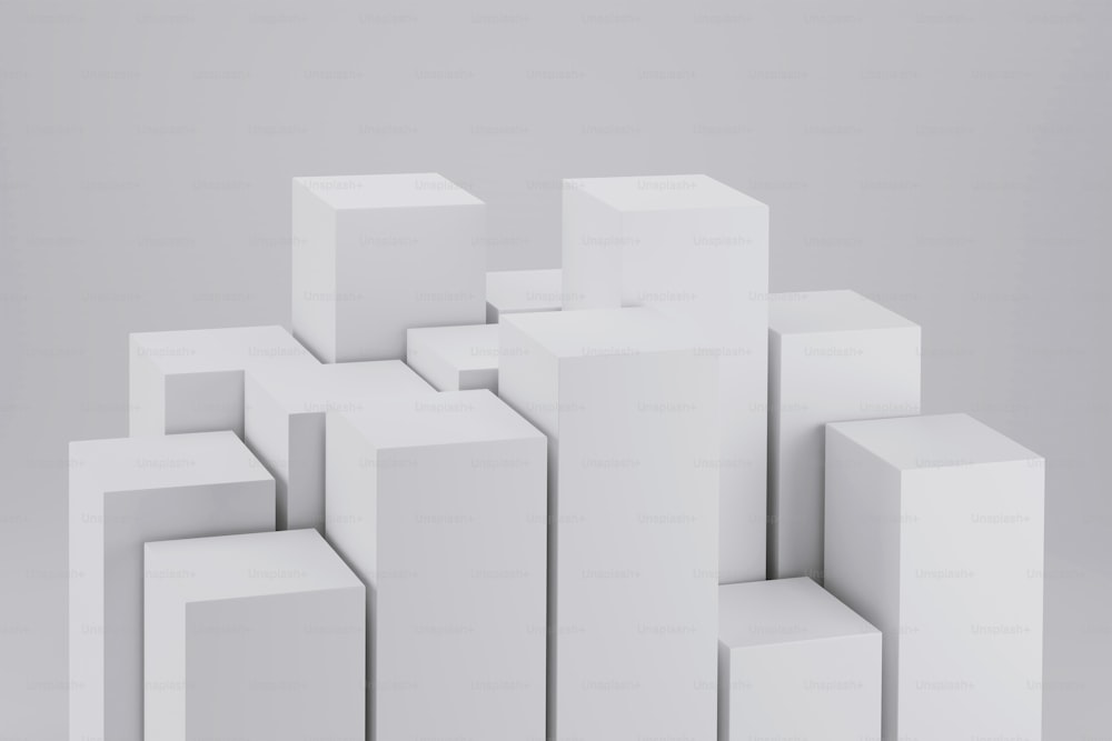 3d illustration of white cubes. Geometric square blocks pattern. Podium for presentation product. Volumetric abstract backgorund