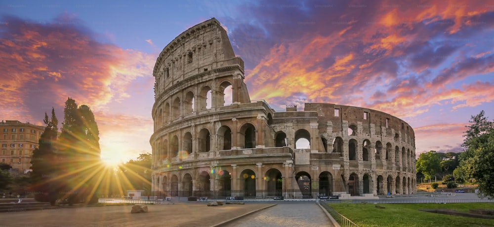 Colosseum in Rome with morning sun, Italy, Europe.