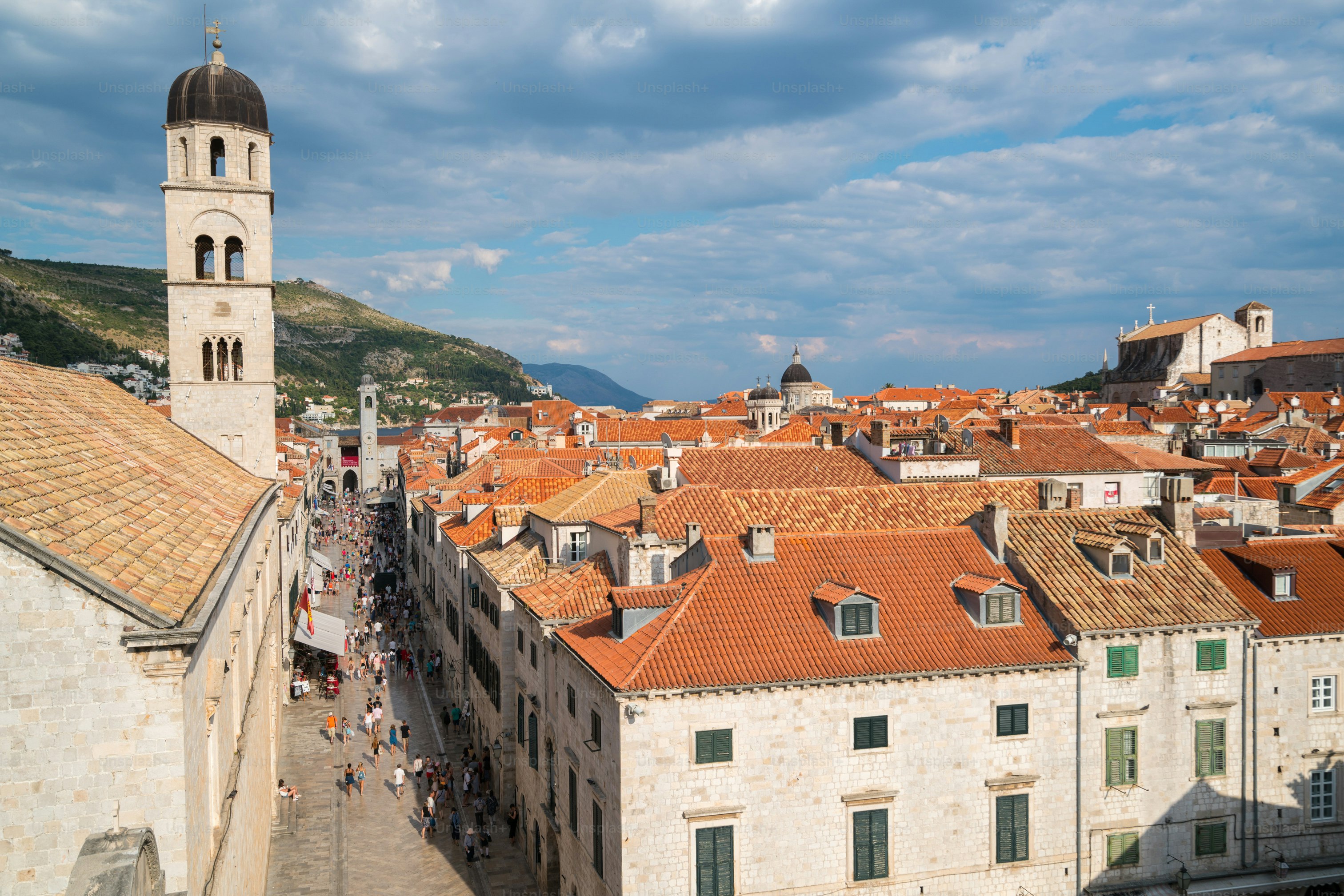 Panoramic view of Dubrovnik old town in Croatia - Prominent travel destination of Croatia. Dubrovnik old town was listed as UNESCO World Heritage Sites in 1979.