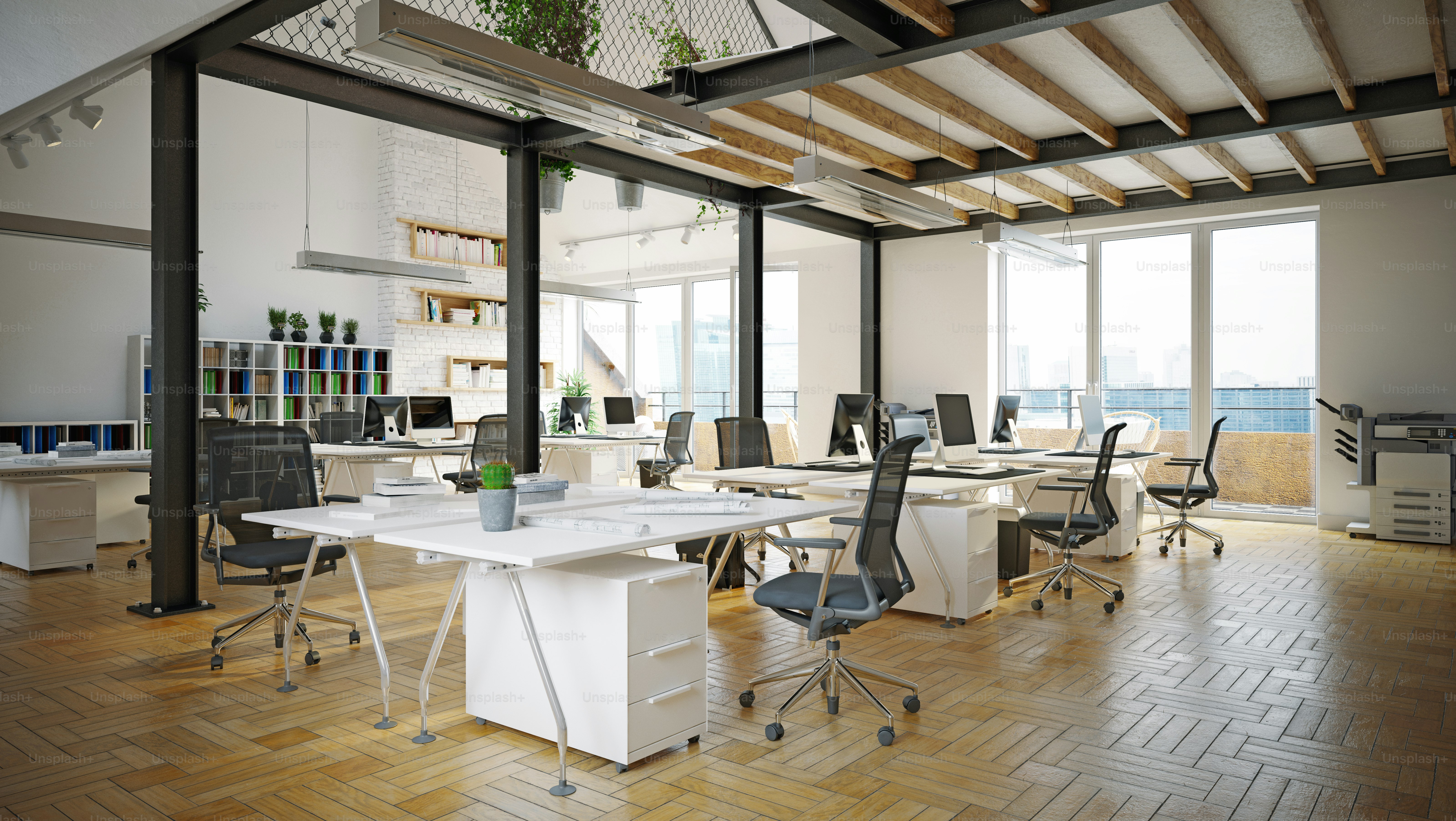 Contemporary office interior. 3d rendering design concept photo ...