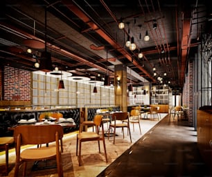 Renderização 3D do interior do bar do restaurante do café