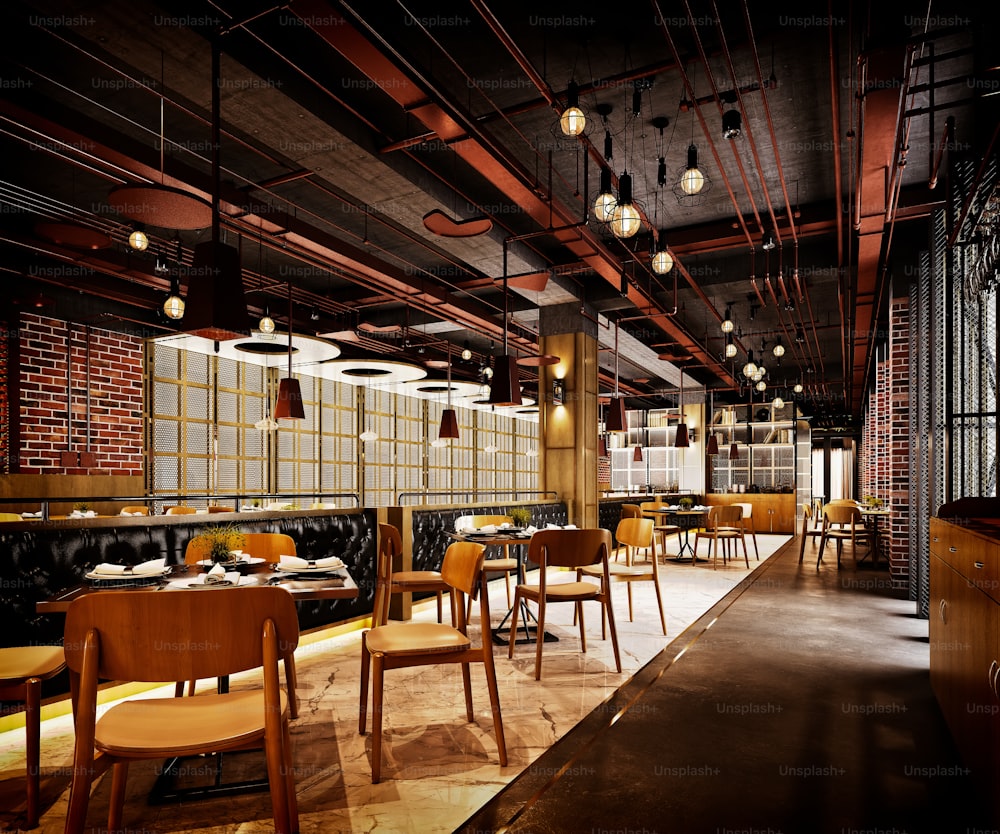 3D-Rendering des Café-Restaurant-Bar-Interieurs