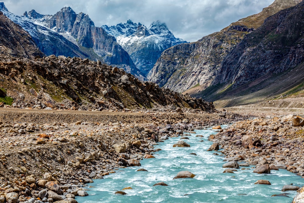 Chandra River in Himalayas. Lahaul Valley, Himachal Pradesh, India India