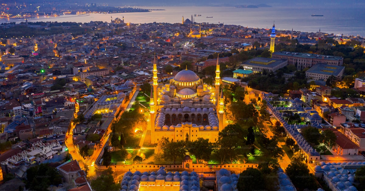 Aerial view of Istanbul city at sunrise in Turkey. photo – Istanbul ...