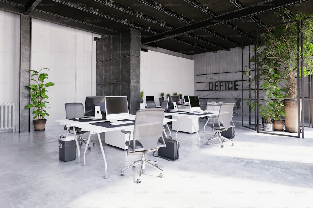 contemporary loft office interior. 3d rendering design concept