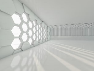 Sfondo astratto di architettura moderna, interno vuoto di spazio aperto. Rendering 3D