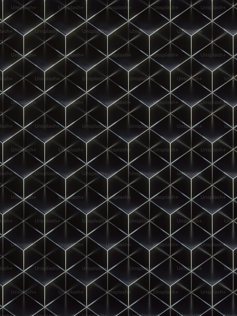 銀線と光沢のある黒の豪華な立方体の幾何学模様。抽象的な概念の背景。装飾的でエレガントな高級デザイン。アイソメ図法。3Dレンダリングデジタルイラストレーション