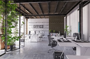 contemporary loft office interior. 3d rendering design concept