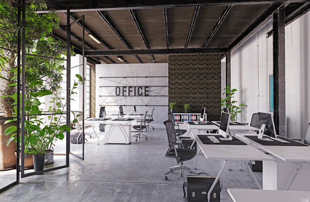 contemporary loft office interior. 3d rendering design concept