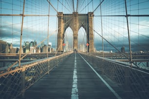 On the famous Brooklyn Bridge in the morning, NYC.