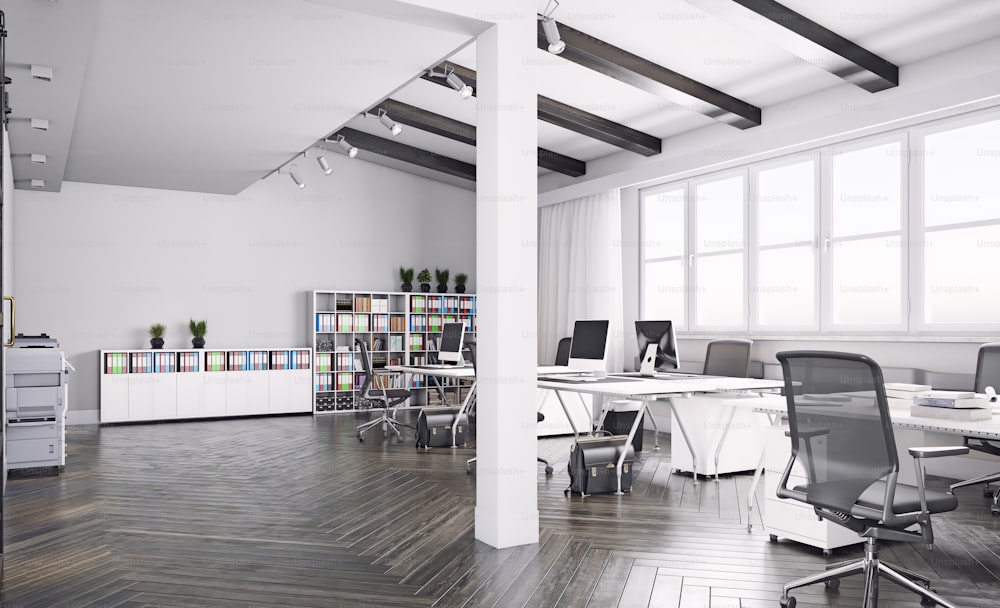 contemporary loft office interior. 3d rendering design concept