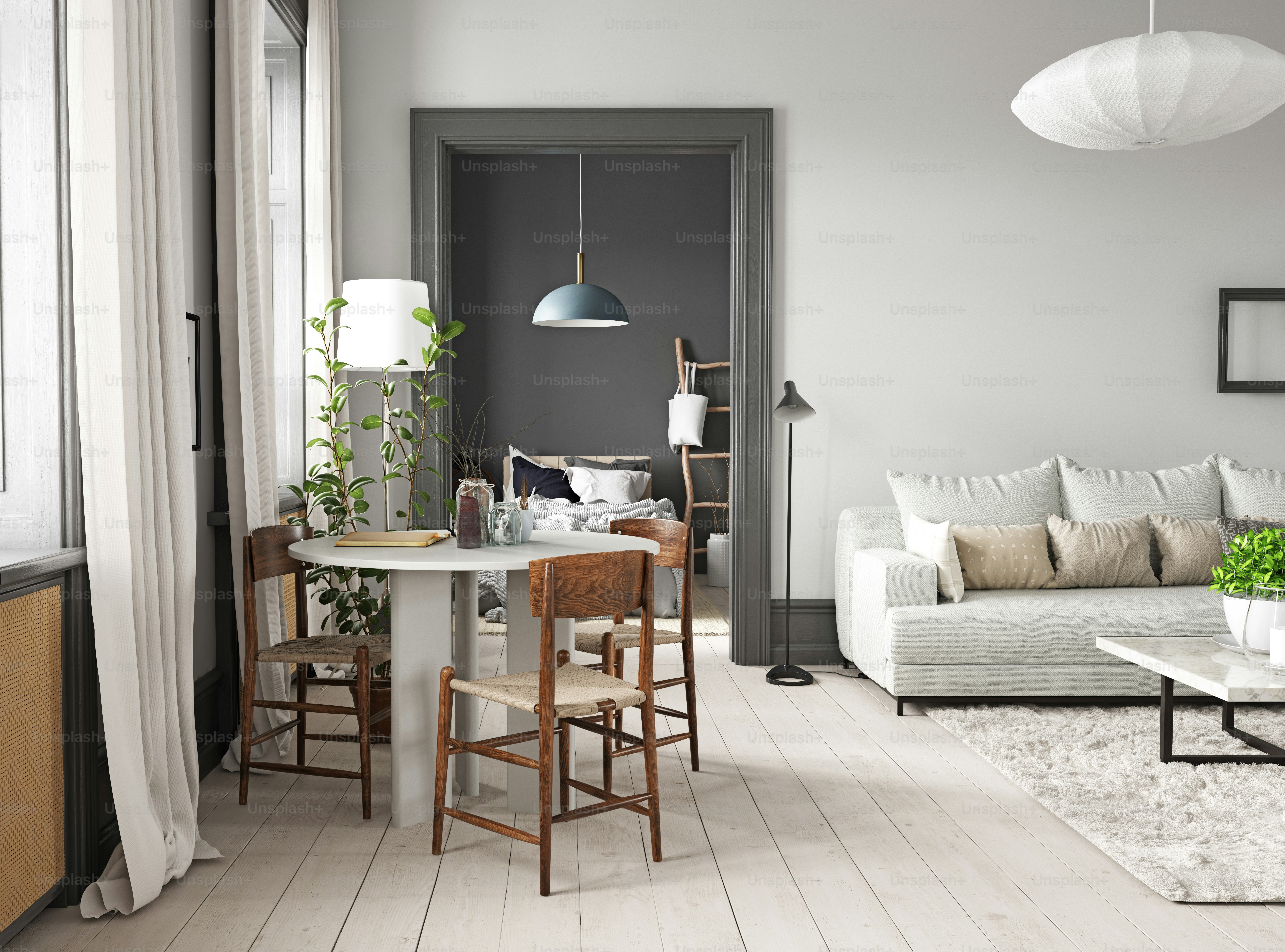 modern living interior design. 3d concept illustration