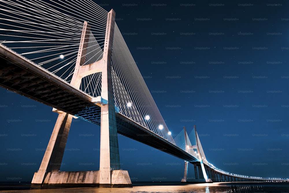 Vasco da Gama bridge in Lisbon by night, Portugal