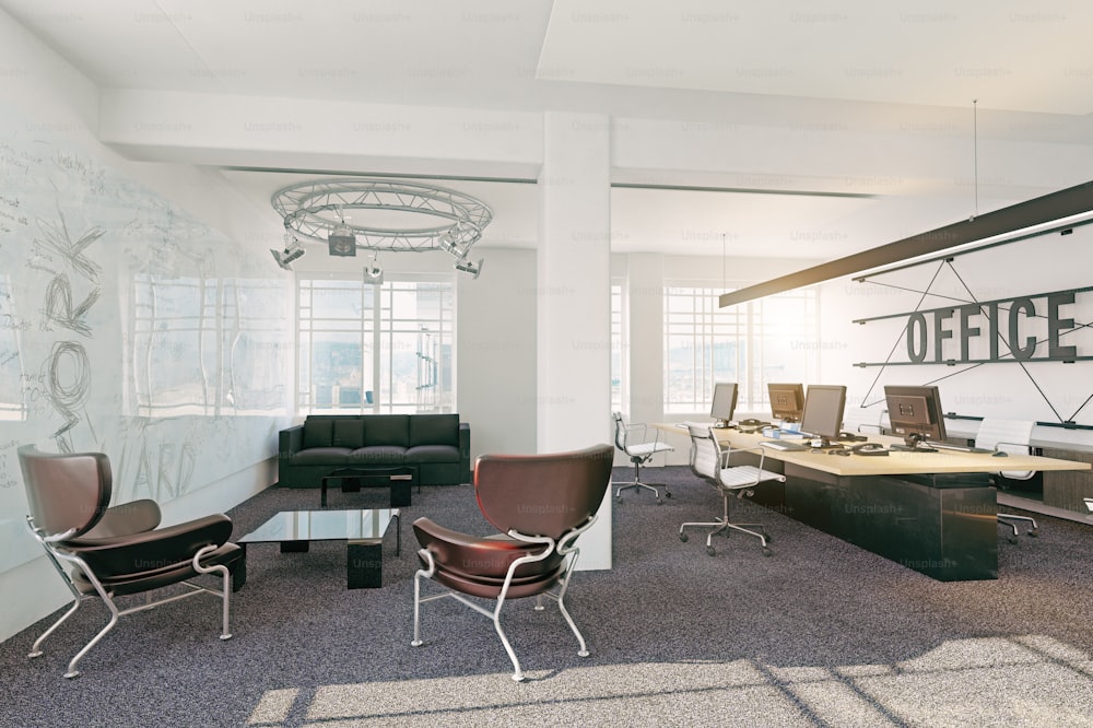 Interior de oficina moderno. Concepto de renderizado 3D