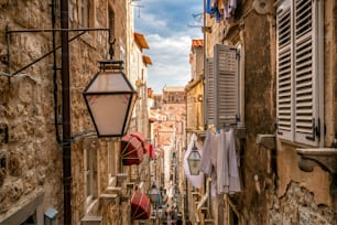 Famous narrow alley of Dubrovnik old town in Croatia - Prominent travel destination of Croatia. Dubrovnik old town was listed as UNESCO World Heritage Sites in 1979.
