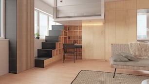 compact apartment design concept. 3d interior rendering