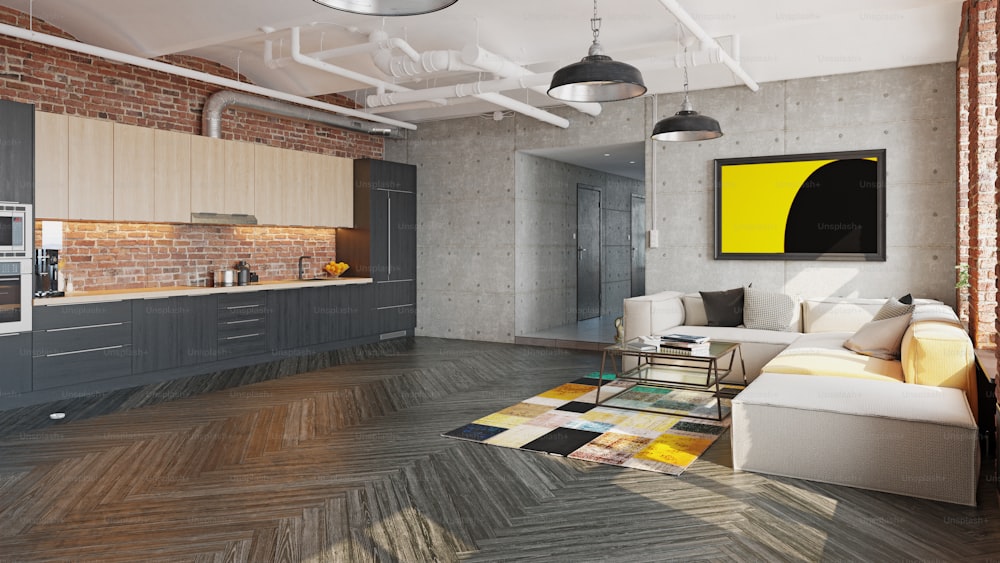 modern apartment interior. 3d rendering design concept idea