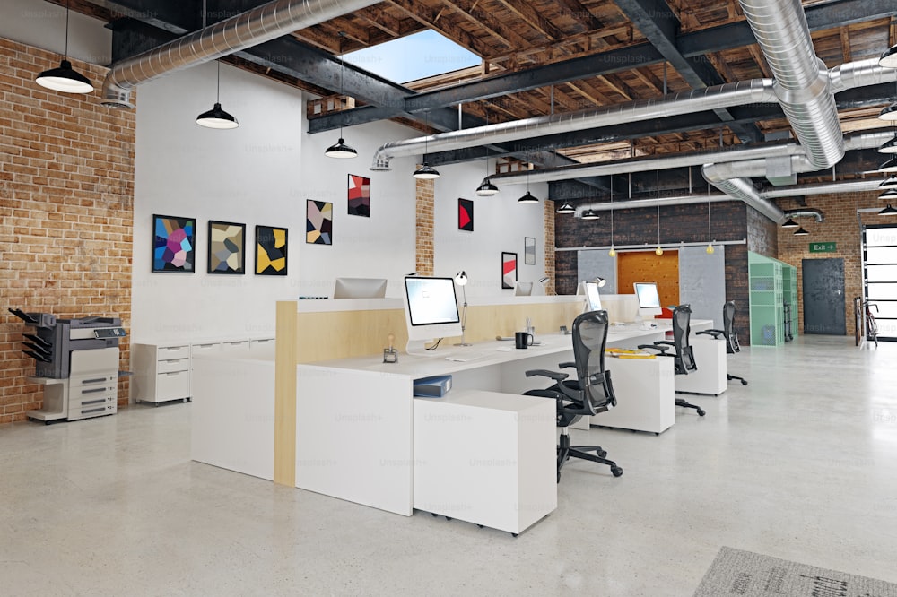 contemporary loft office interior. 3d rendering design concept