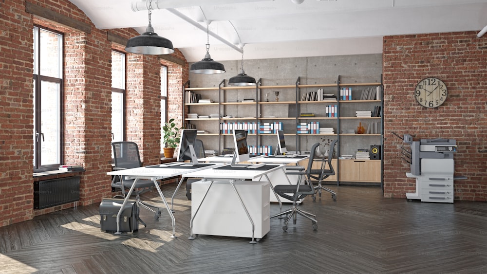 moderno concetto di interior design per ufficio. Idea di rendering 3D