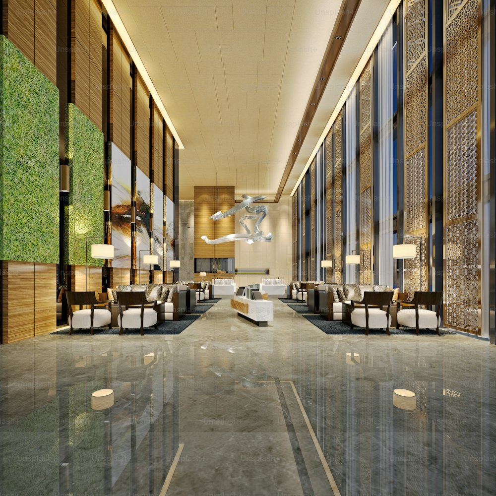 3d render of luxury hotel lobby and reception