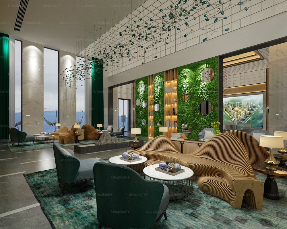 3d render of luxury hotel lobby and seat space