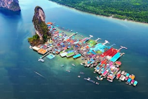 Aerial view of Panyee island in Phang Nga, Thailand.