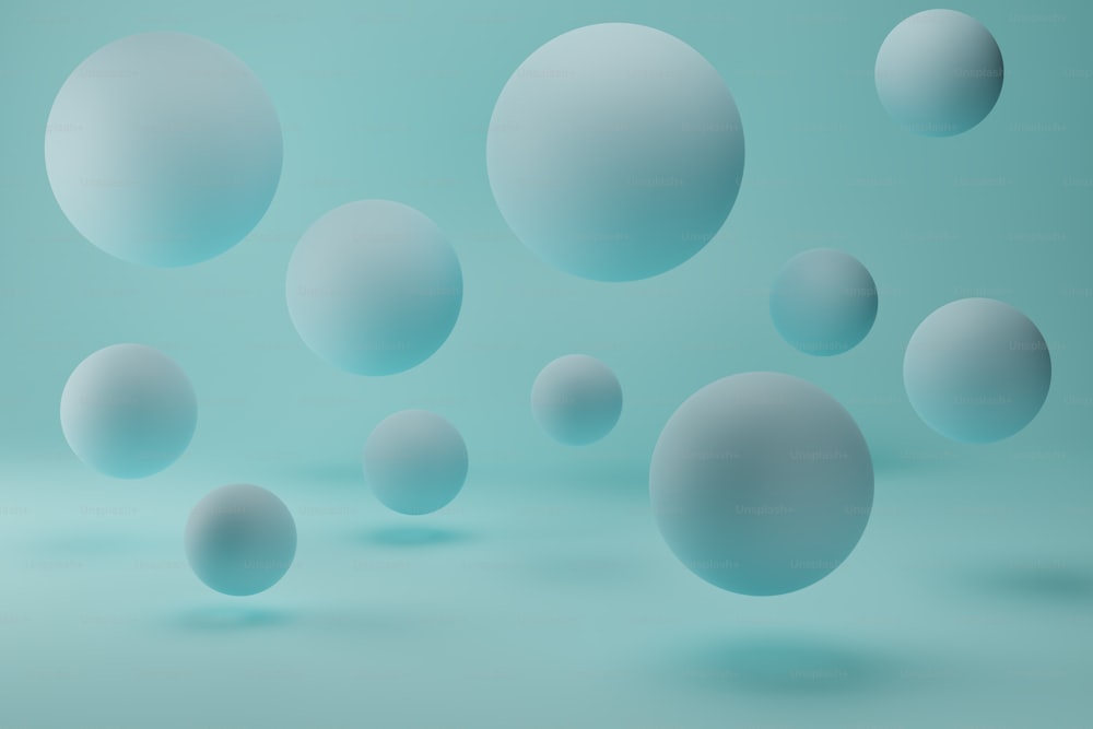 Blue sphere bubbles on pastel background, 3d render. Realistic 3d illustration with flying balls. Abstract background