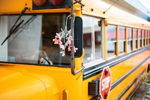 Bus detail. Yellow bus. Close up.