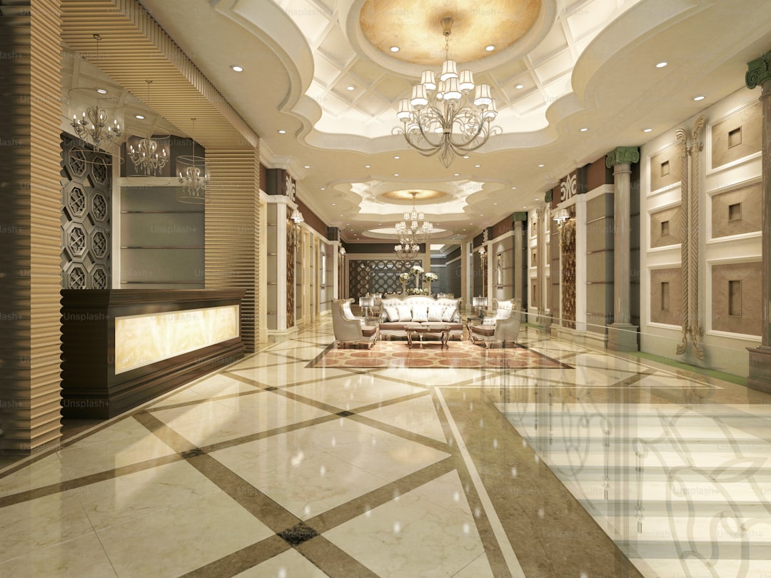 3d render of luxury hotel reception hall