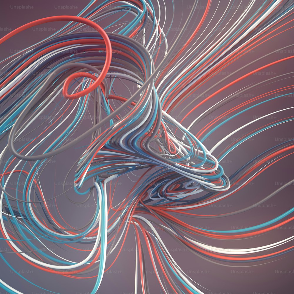 Abstract colored strands blue and red lines pattern. 3D rendering