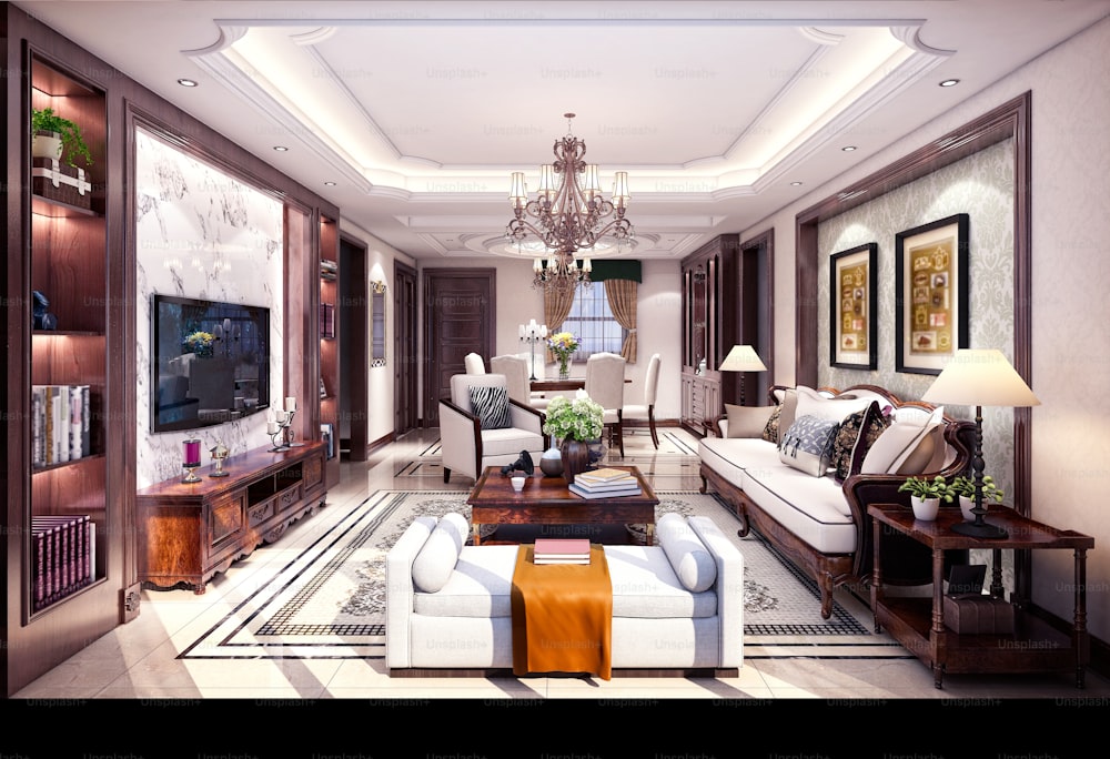 3D Render of Neo Classic Living Room