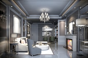 Rendu 3D de la maison de style classique Salon