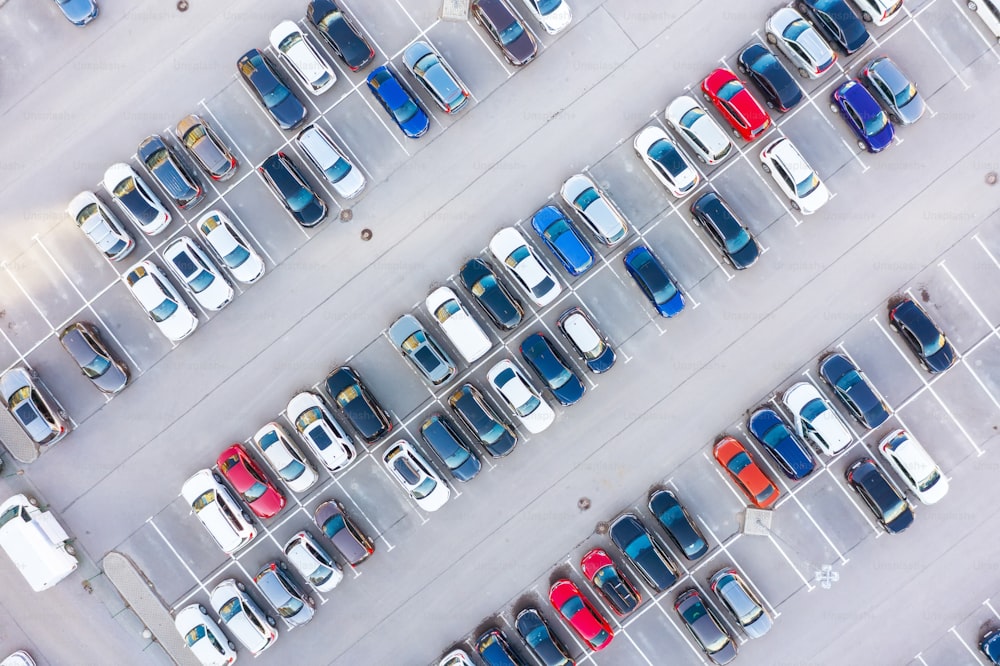 Open air parking for residents of the area, top aerial view from high