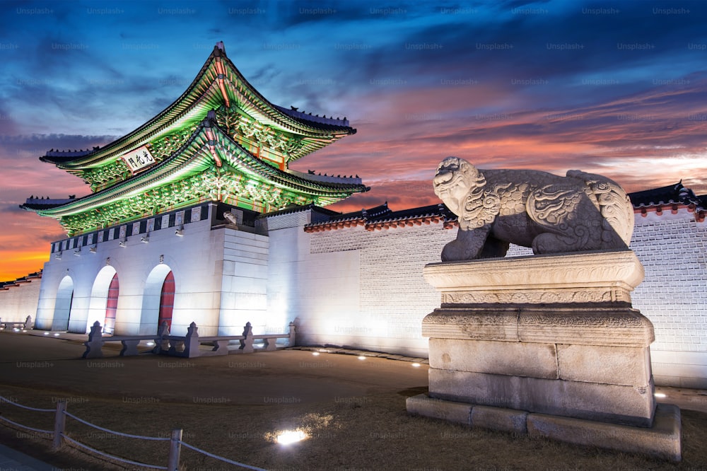 Gyeongbokgung palace at twilight in Seoul, South Korea.