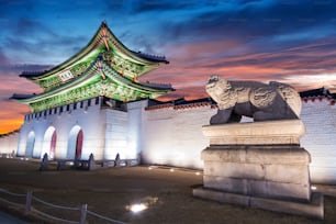 Gyeongbokgung palace at twilight in Seoul, South Korea.